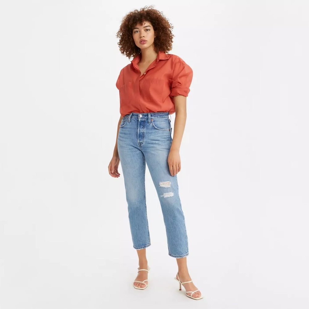 Levi’s Premium 501 Original Cropped Jeans Womens Button-Fly Distressed 25 x 28